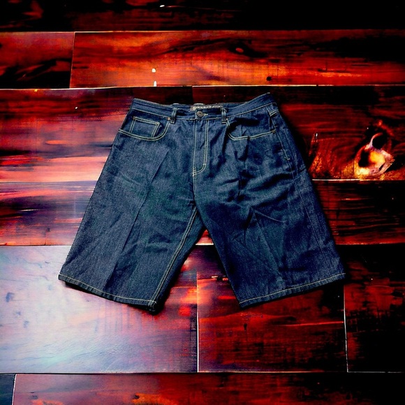 Knockout Jeans Los Angeles Mens Dark Wash Blue Jean Shorts Size 40 Hip Hop Baggy - Picture 1 of 13